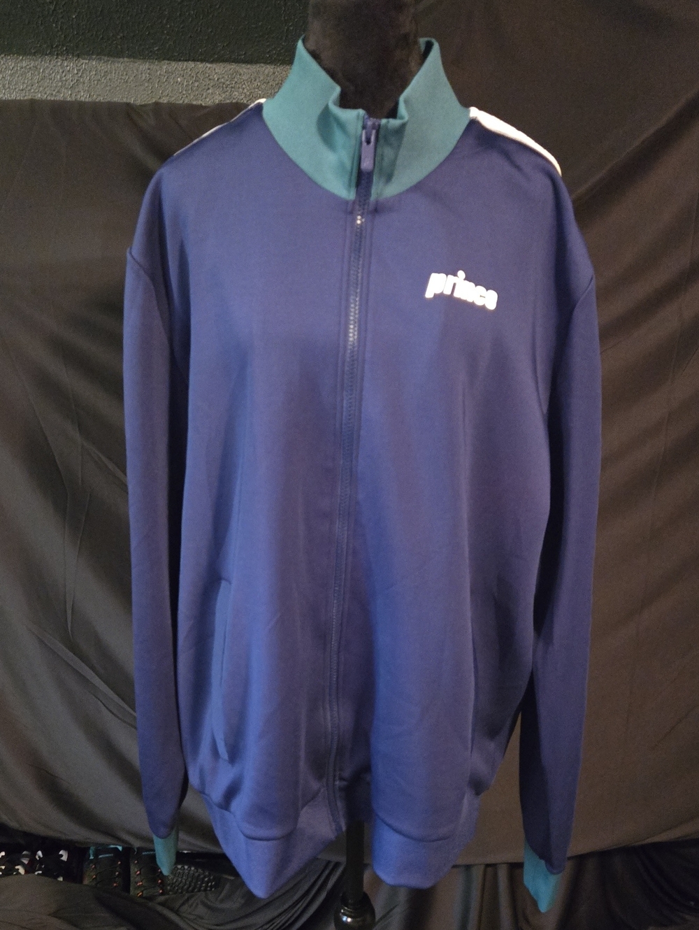 Prince Men's Navy Track Jacket with Teal Collar 2xl